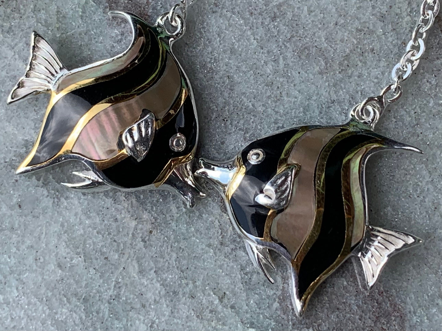 Fish Moorish Idol Hawaiian Tropical Earrings. Sterling Silver, Mother of Pearl.