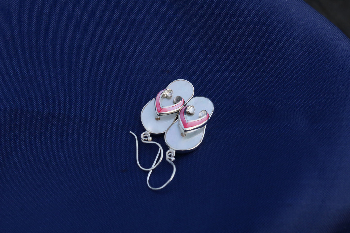 Beach Slippers Flip Flops Charm Earrings. Sterling Silver, Mother of Pearl, Abalone Shell.