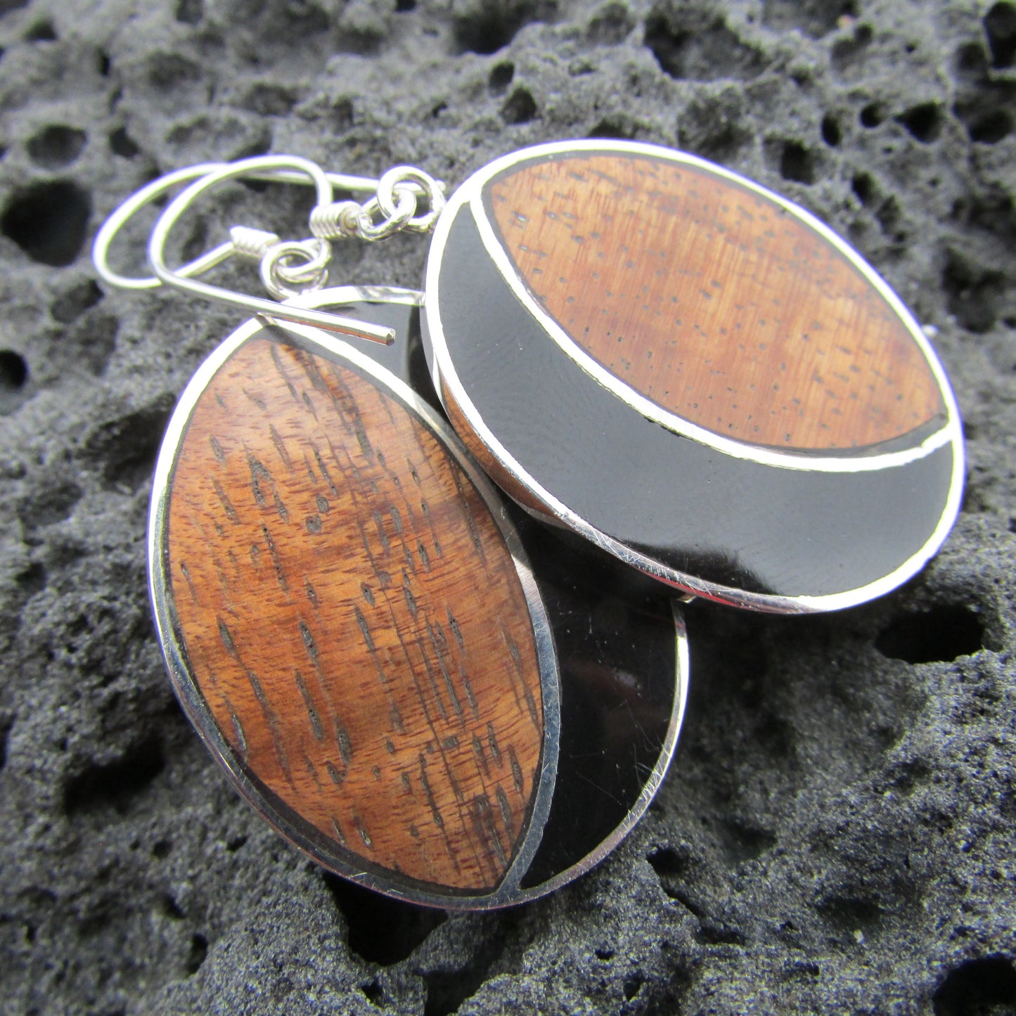 Hawaii Island Chain Earrings | Koa Wood | Sterling Silver | Abalone Paua Shell | Ocean | Beach | Gift | Jewelry | Handmade | Unique