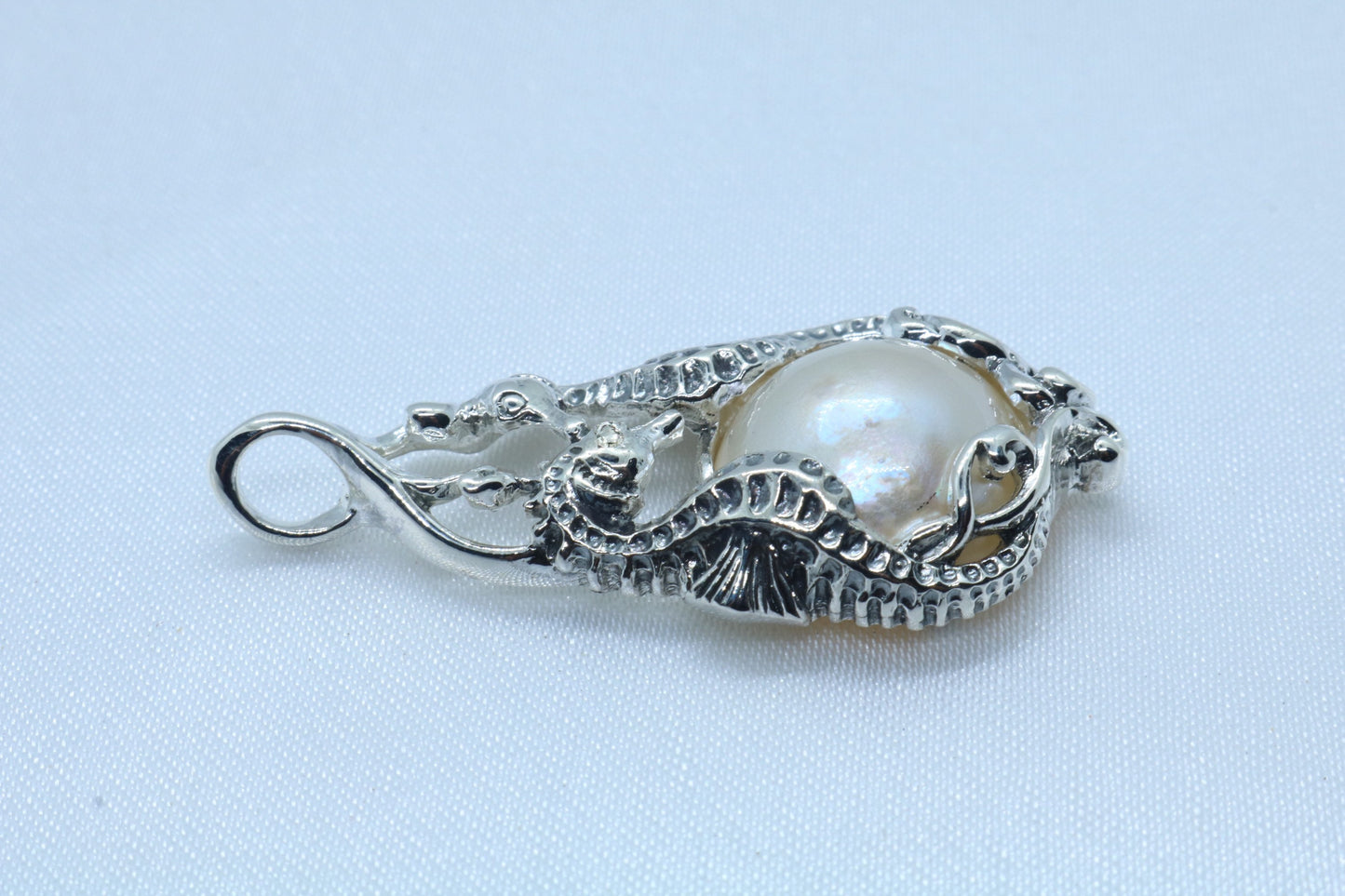 Seahorses Mabe White Pearl Pendant Necklace