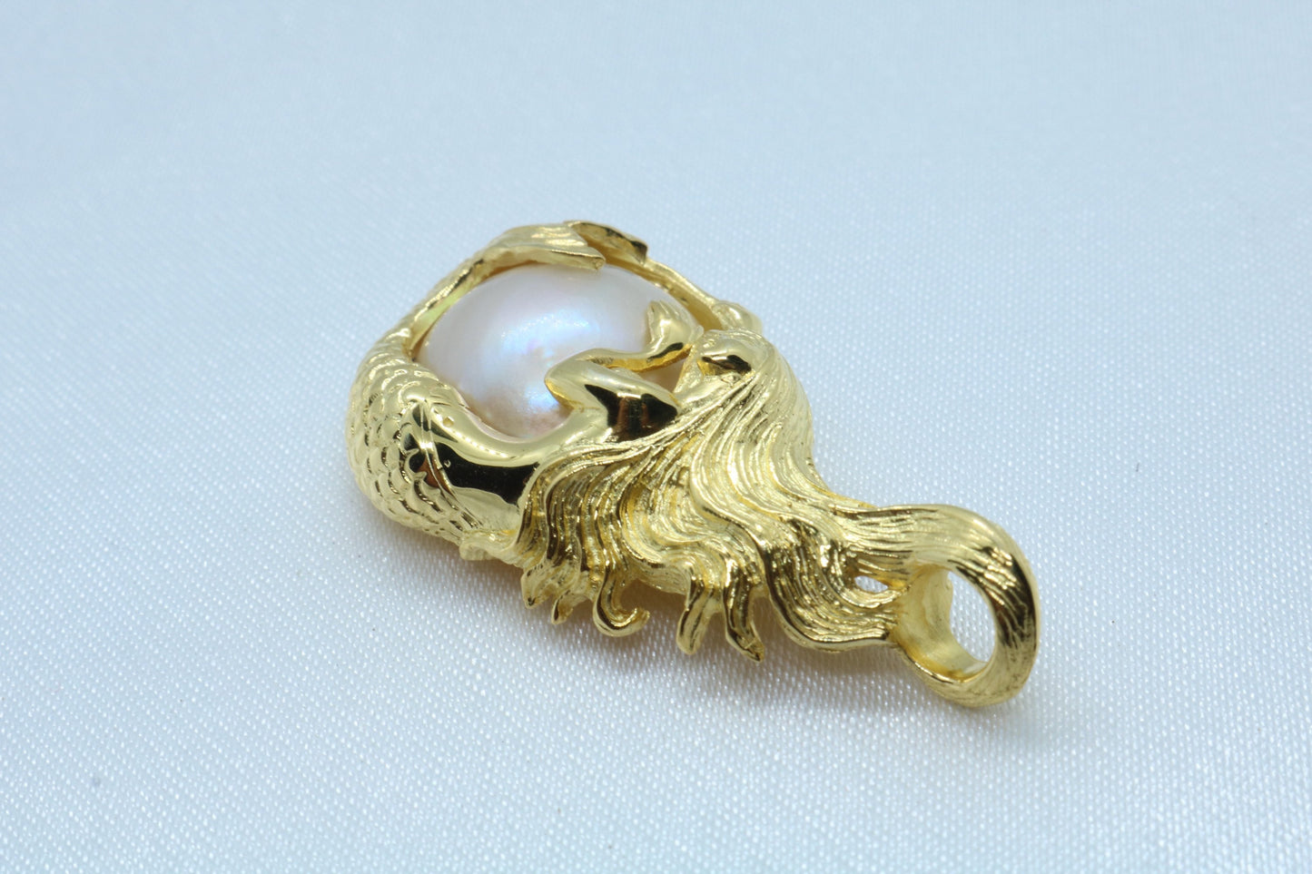 Mermaid 18k Gold Vermeil Mabe White Pearl Necklace Pendant