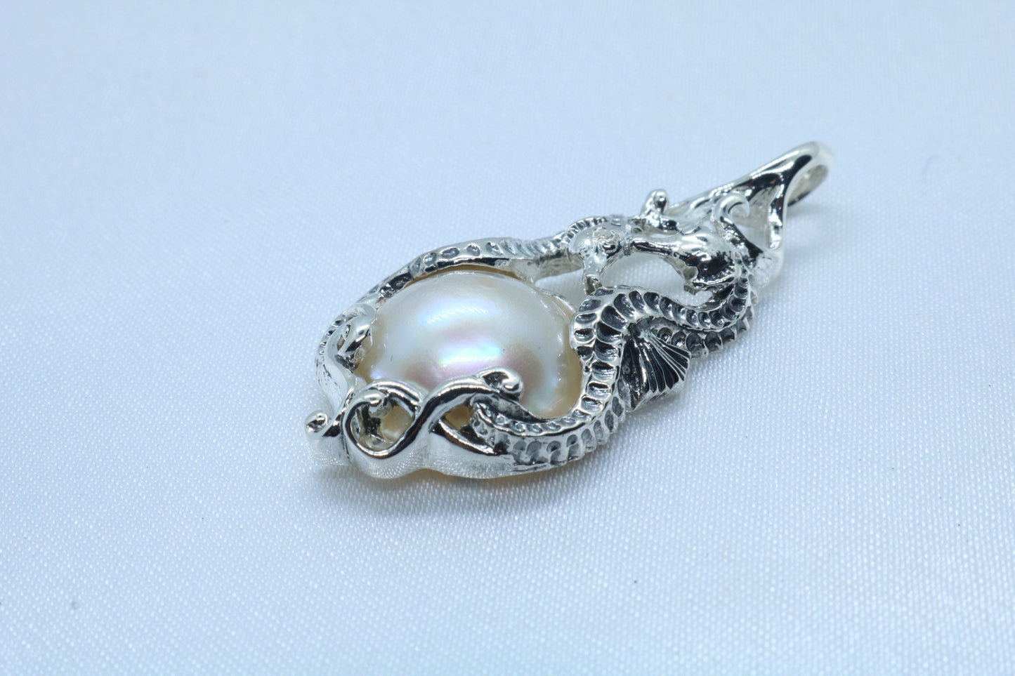 Seahorses Mabe White Pearl Pendant Necklace