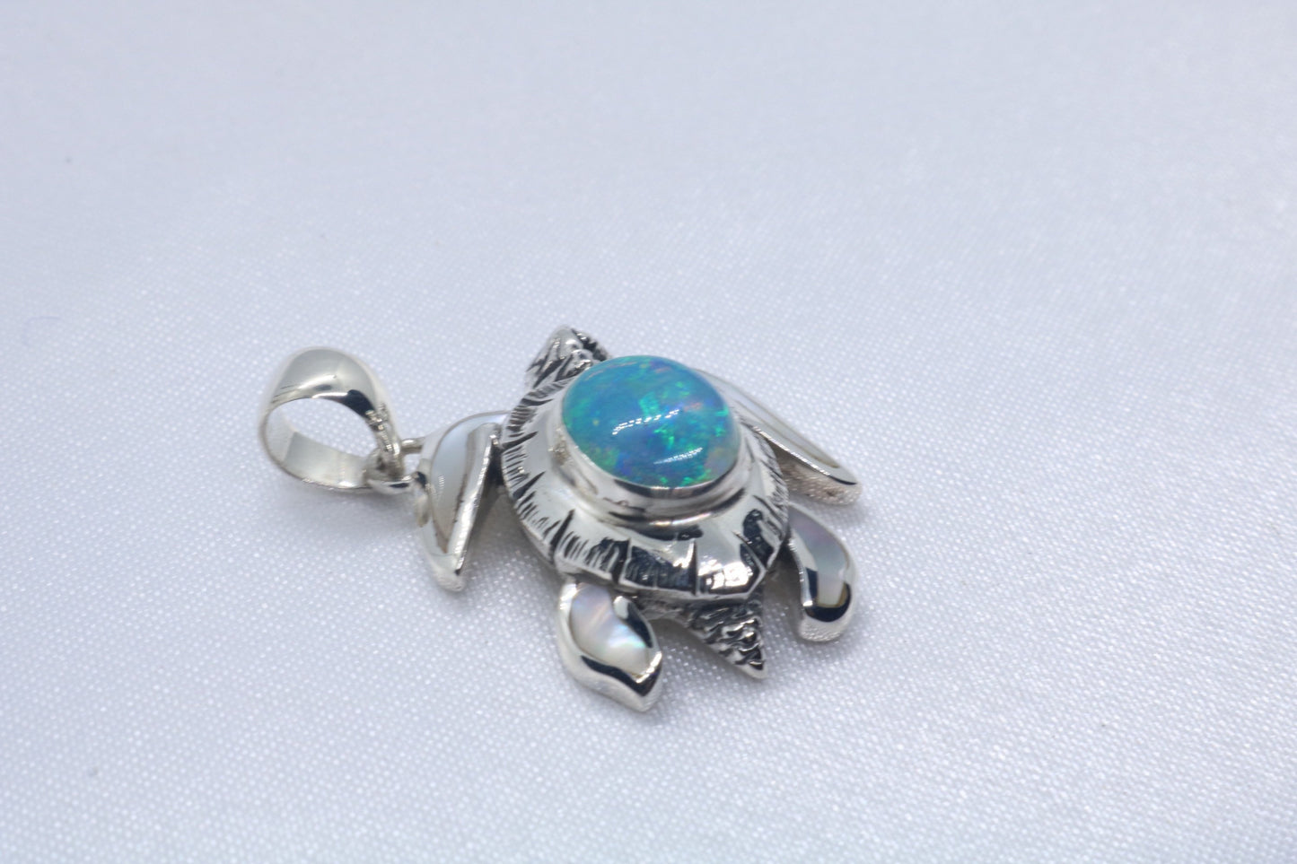 Opal Turtle Hawaiian Honu Silver Mother of Pearl Necklace Pendant