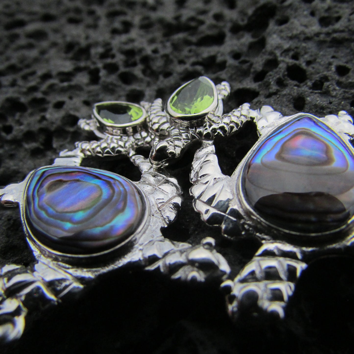 Sea Turtle Earrings | Paua Abalone Shell | Peridot | Sterling Silver | Ocean | Beach | Gift | Jewelry | Handmade | Unique