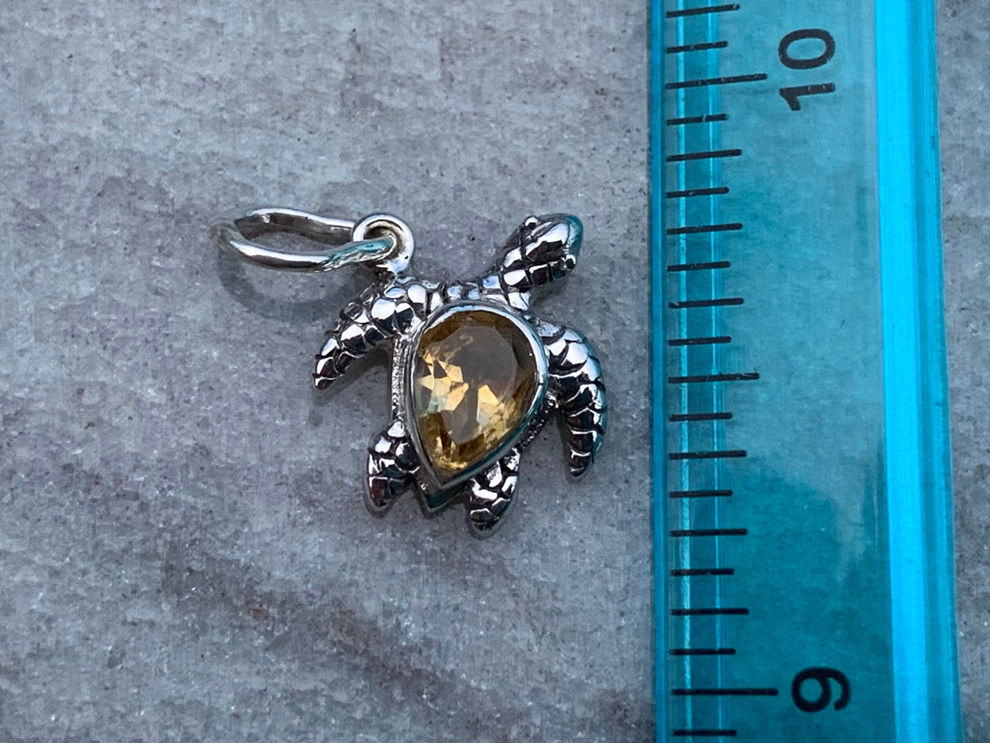 Turtle Charm Citrine Necklace Pendant Sterling Silver