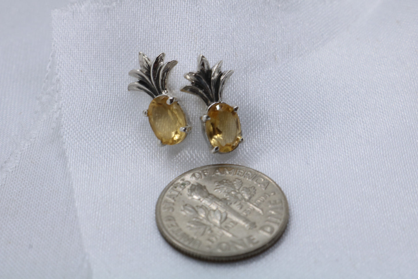 Pineapple citrine stud earrings. Sterling silver.