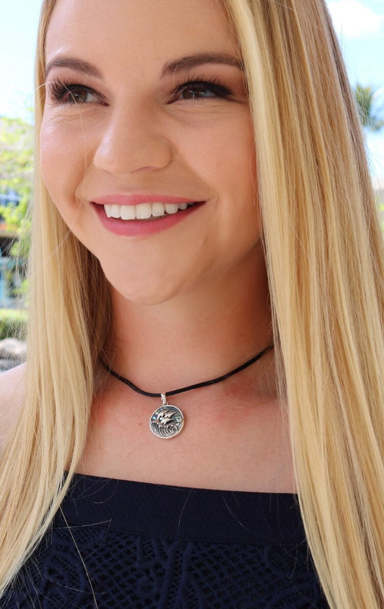 Dolphin Wave Necklace Pendant Large | Blue Topaz | Abalone Paua Shell | Sterling Silver | Ocean | Beach | Gift | Jewelry | Handmade | Unique