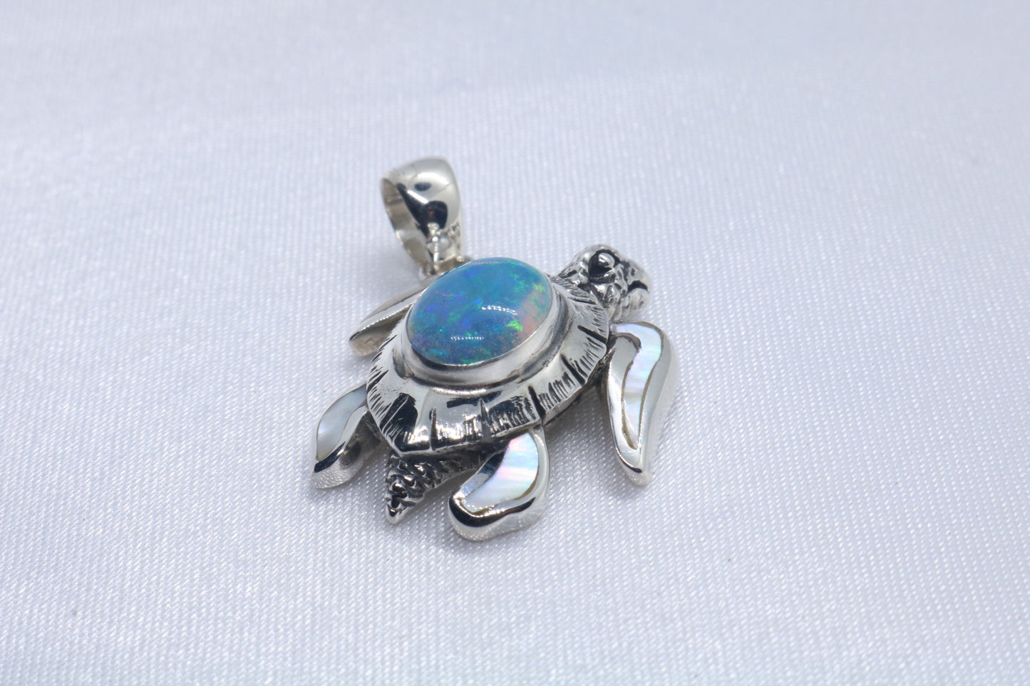 Opal Turtle Hawaiian Honu Silver Mother of Pearl Necklace Pendant
