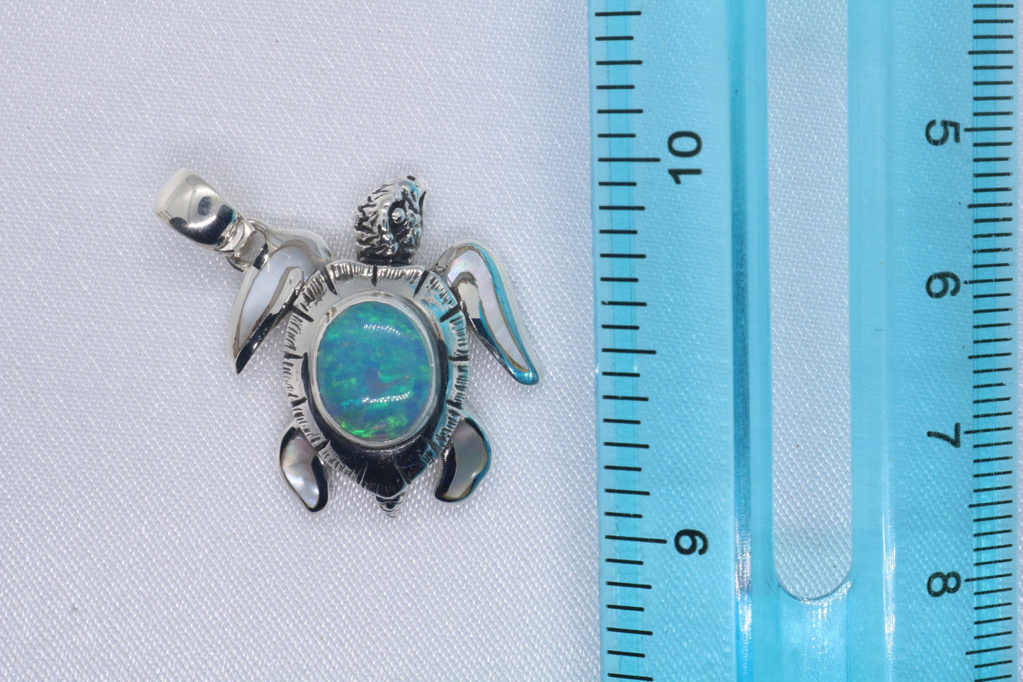 Opal Turtle Hawaiian Honu Silver Mother of Pearl Necklace Pendant