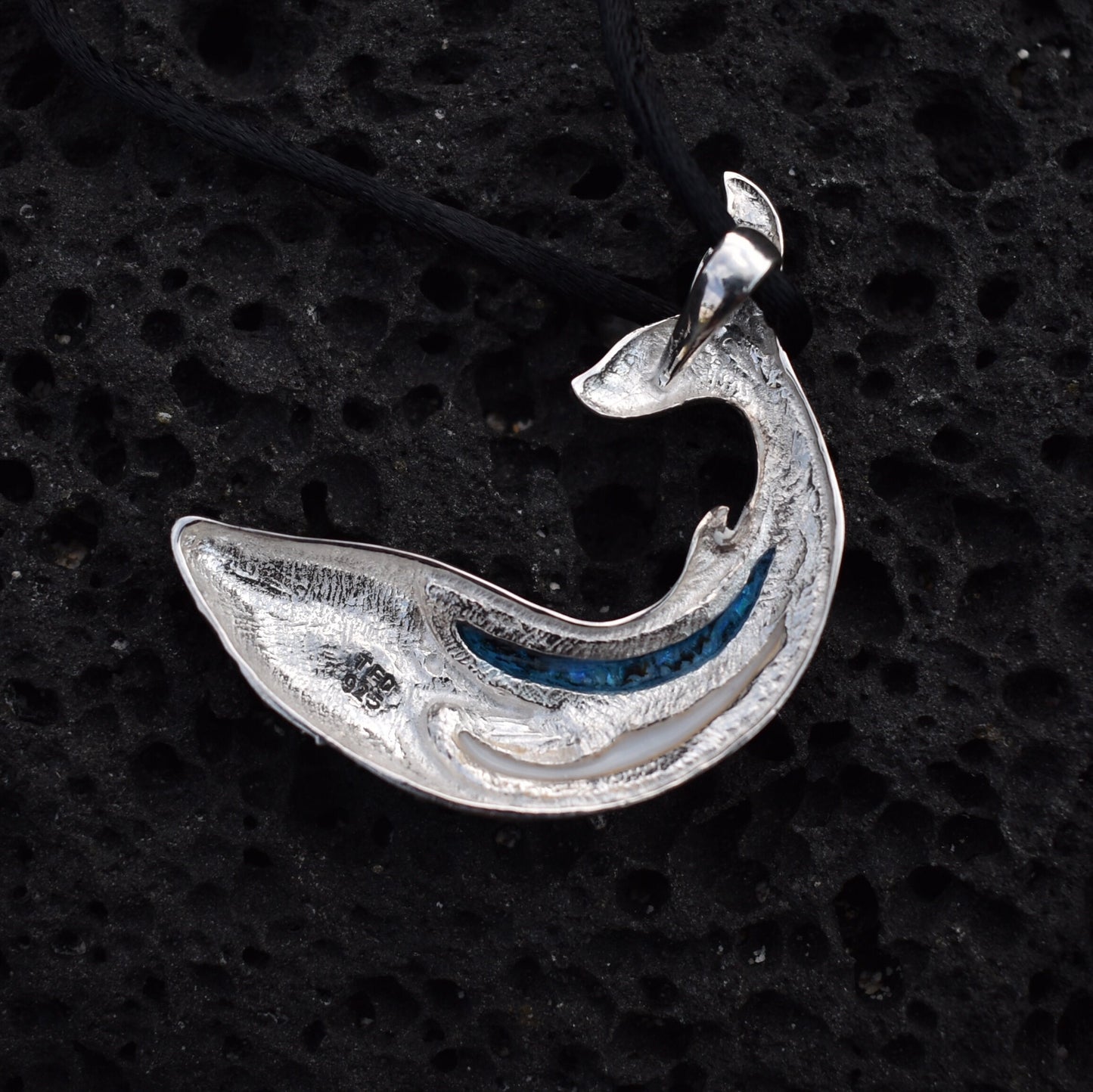 Whale Necklace Pendant. Sterling Silver. Abalone Shell. Mother of Pearl.