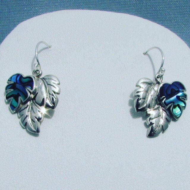 Monstera Leaf Earrings | Paua Shell | Sterling Silver | Ocean | Beach | Gift | Jewelry | Handmade | Unique
