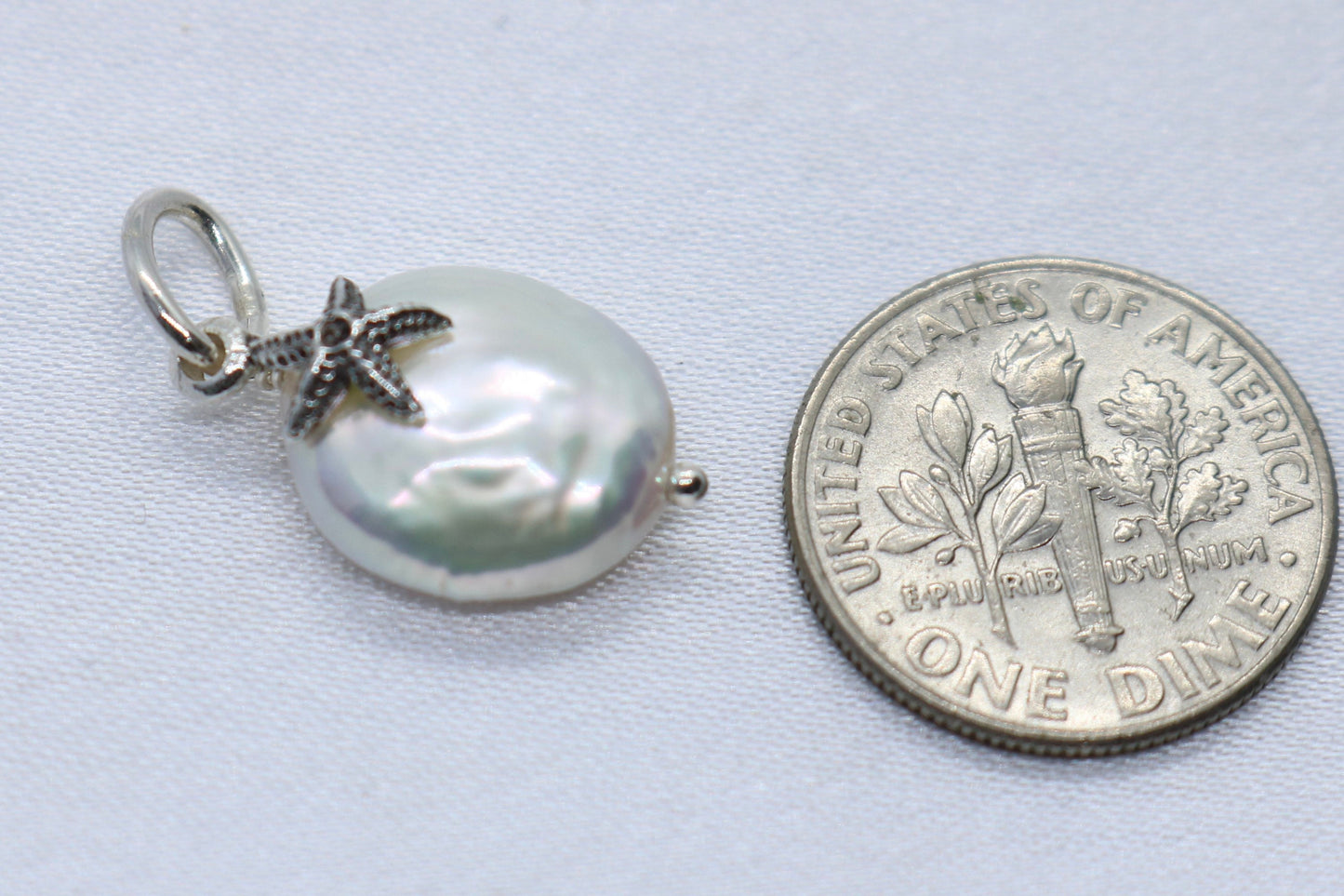 Starfish Pearl Charm Coin Silver Pendant Necklace