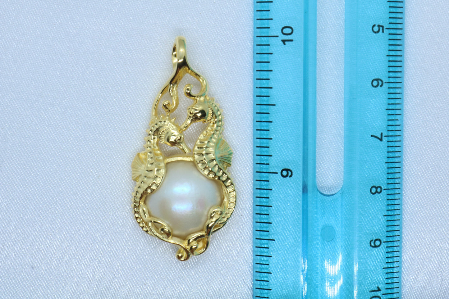 Seahorses 18k Gold Vermeil Mabe White Pearl Pendant Necklace