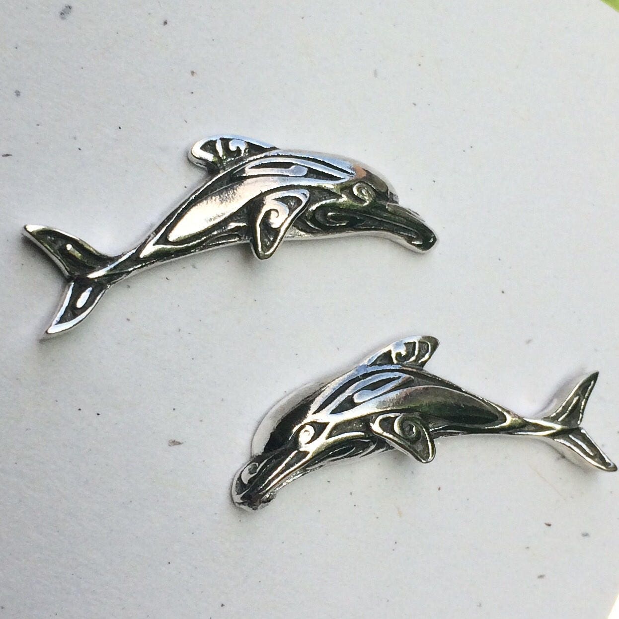 Dolphin Earrings Stud | Sterling Silver | Ocean | Beach | Gift | Jewelry | Handmade | Unique