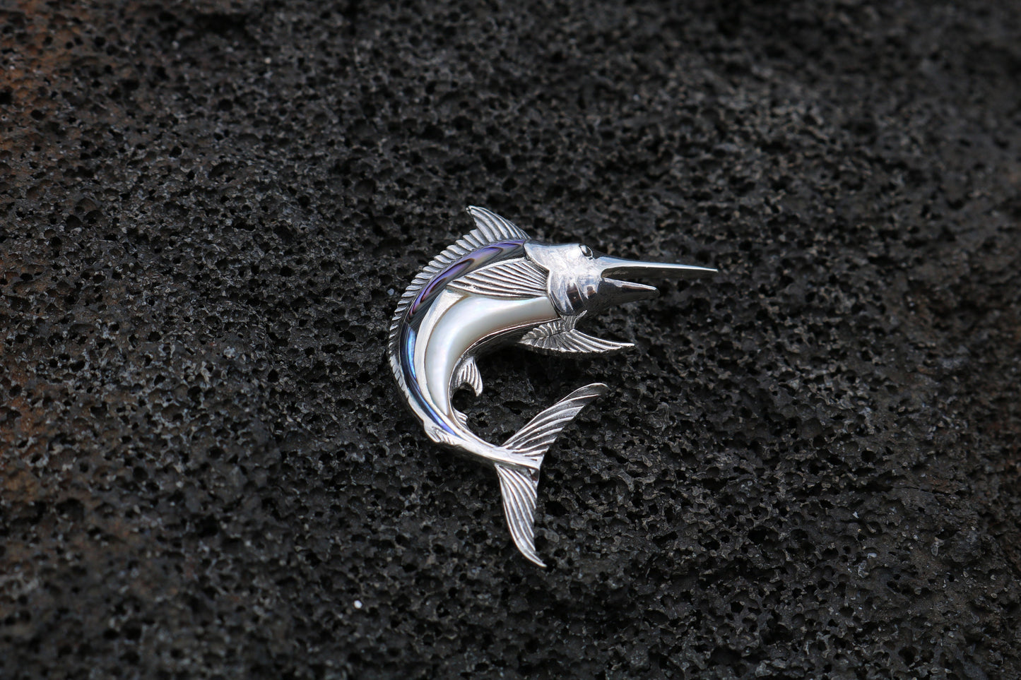Marlin Fish Necklace Pendant. Abalone Paua Shell, Mother of Pearl. Gift for Real Fisherman. Billfisher Kona.