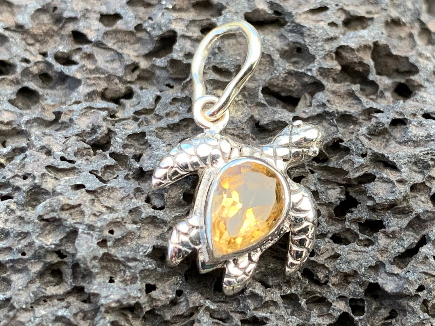 Turtle Charm Citrine Necklace Pendant Sterling Silver