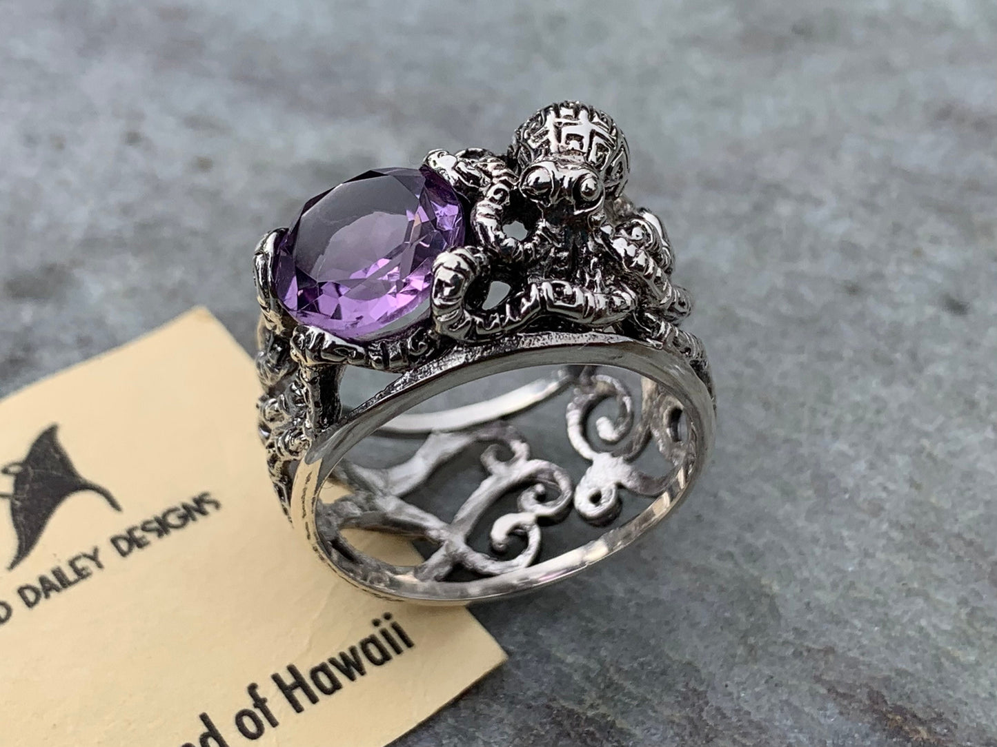 Octopus Ring. Amethyst, Sterling Silver.