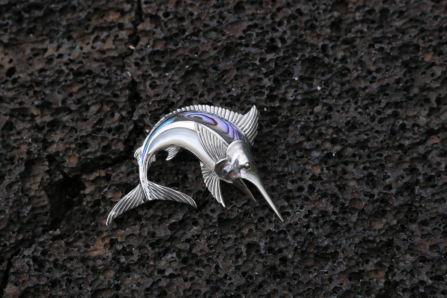 Marlin Fish Necklace Pendant. Abalone Paua Shell, Mother of Pearl. Gift for Real Fisherman. Billfisher Kona.