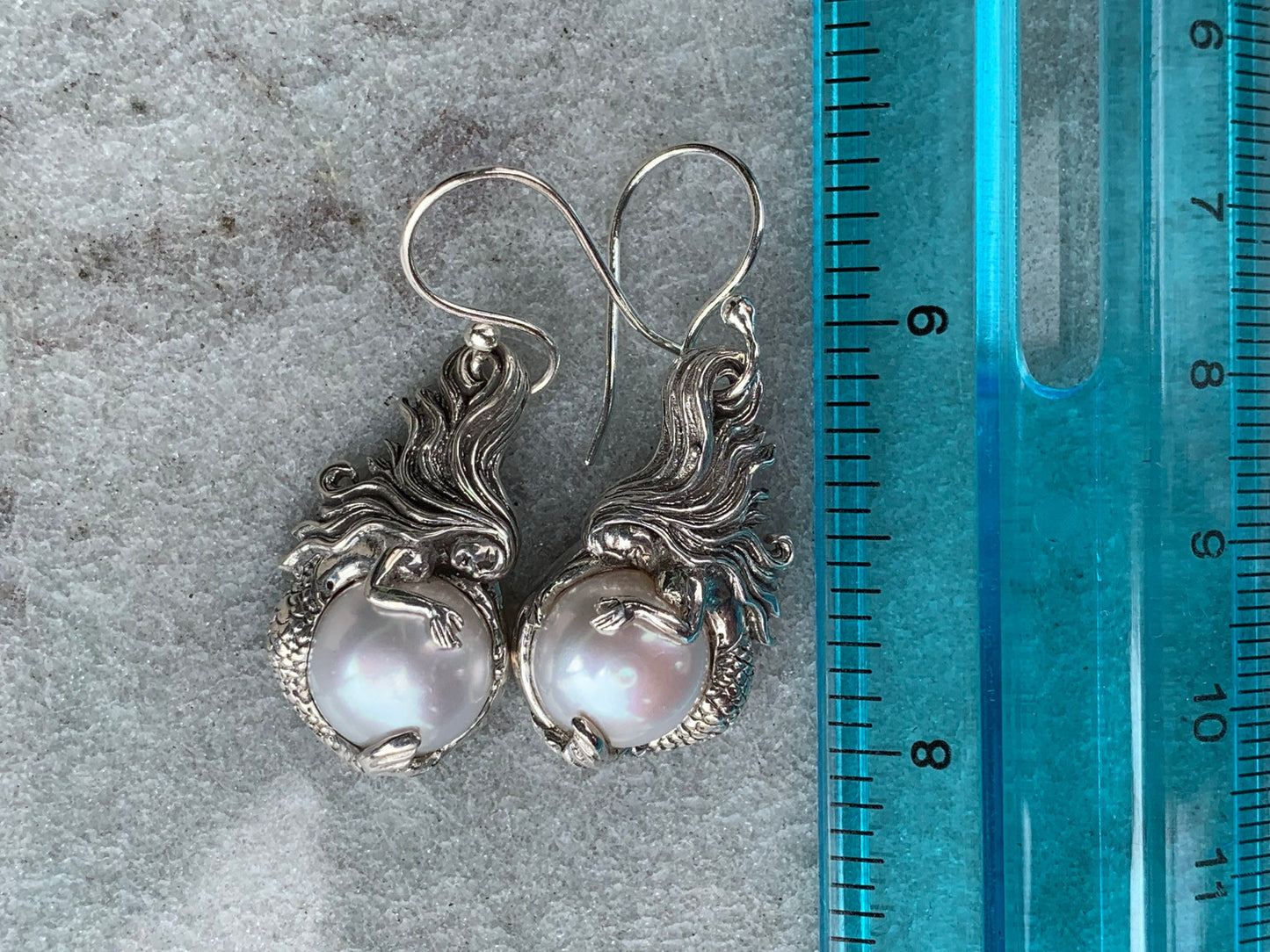 Mermaid White Mabe Pearl Silver Earrings