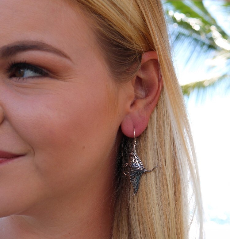 Manta Ray Earrings | Sterling Silver | Ocean | Beach | Gift | Jewelry | Handmade | Unique