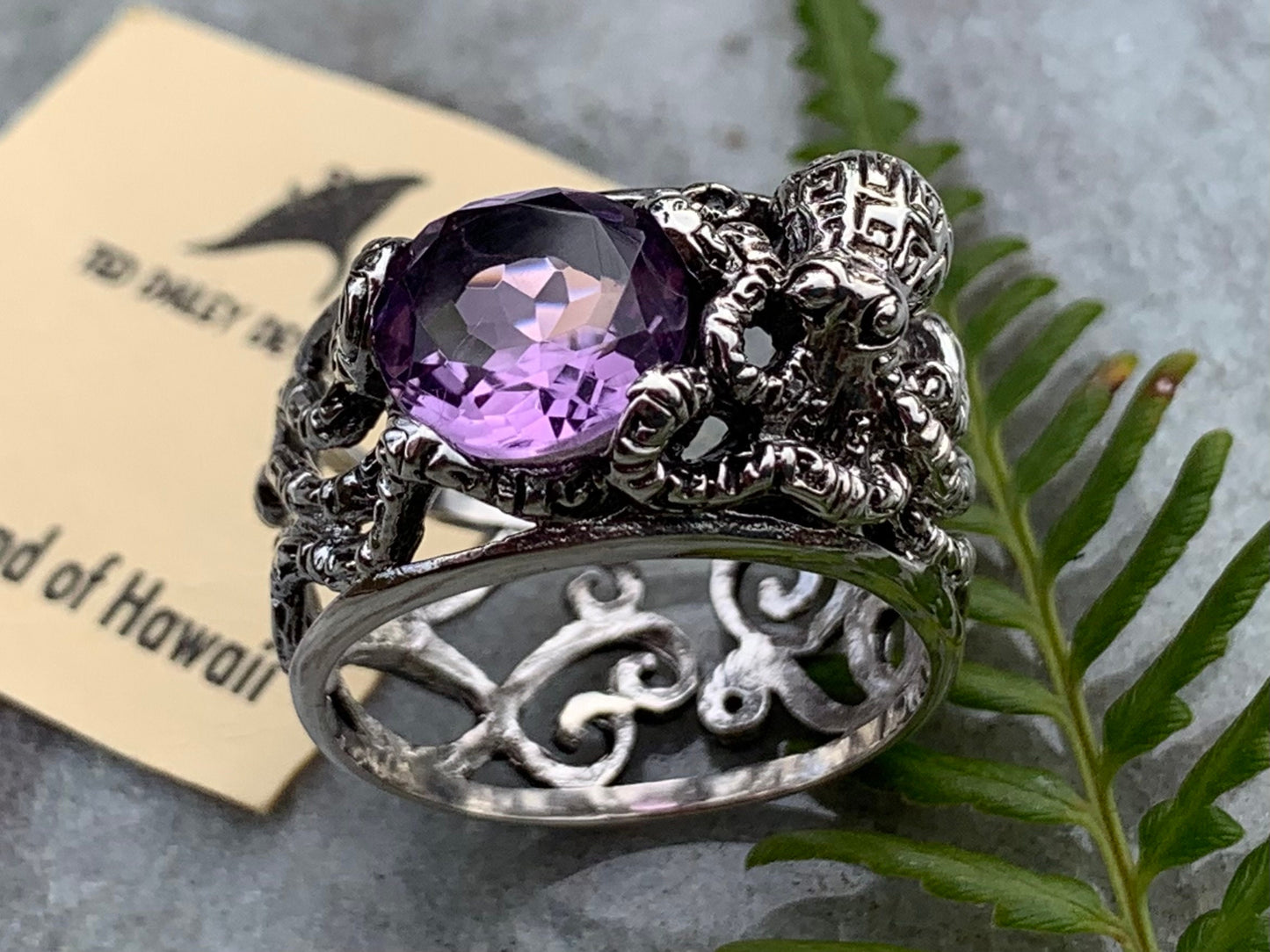 Octopus Ring. Amethyst, Sterling Silver.