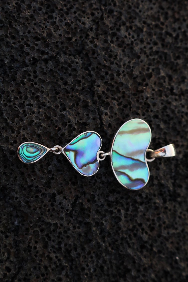 Teardrop Heart Necklace Pendant. Sterling Silver, Abalone Shell.