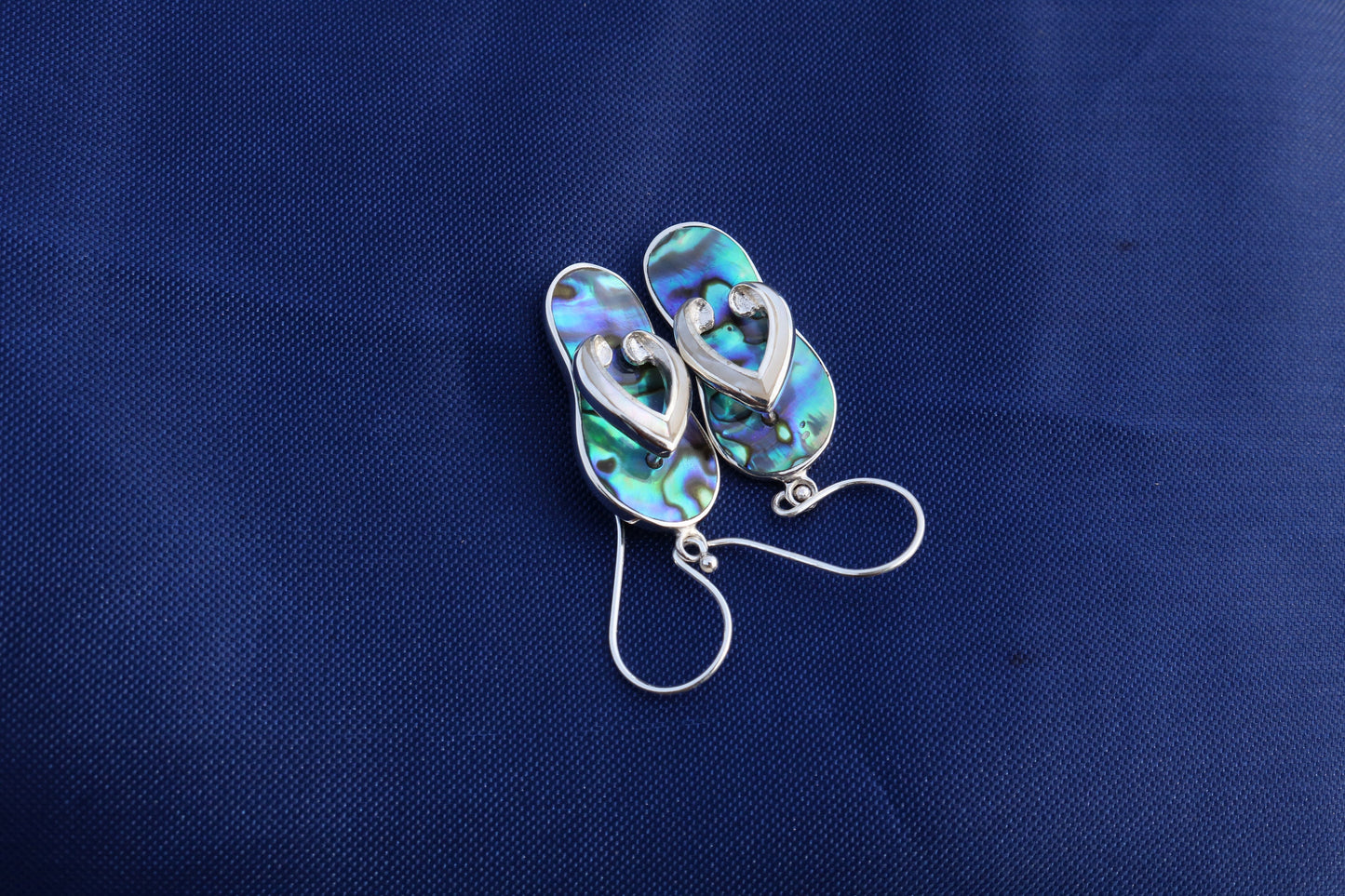 Beach Slippers Flip Flops Charm Earrings. Sterling Silver, Mother of Pearl, Abalone Shell.