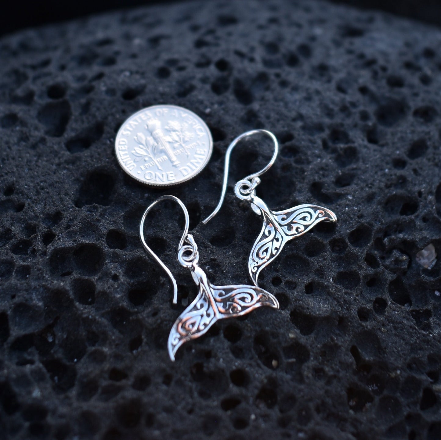 Whale Tail Earrings. Sterling Silver. Beach Jewelry.