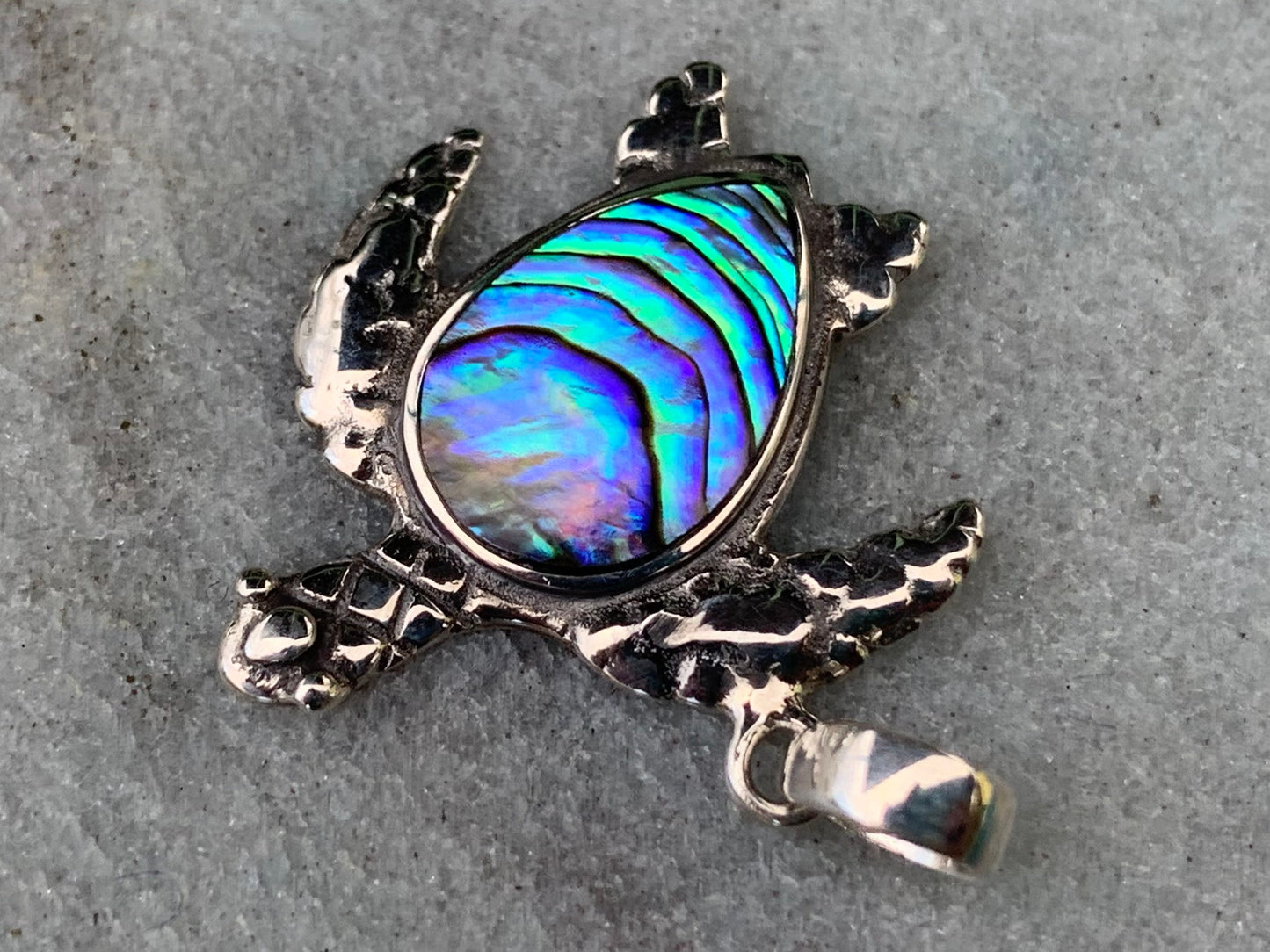Turtle - Hawaiian Honu - Necklace Pendant. Sterling Silver, Abalone Shell.