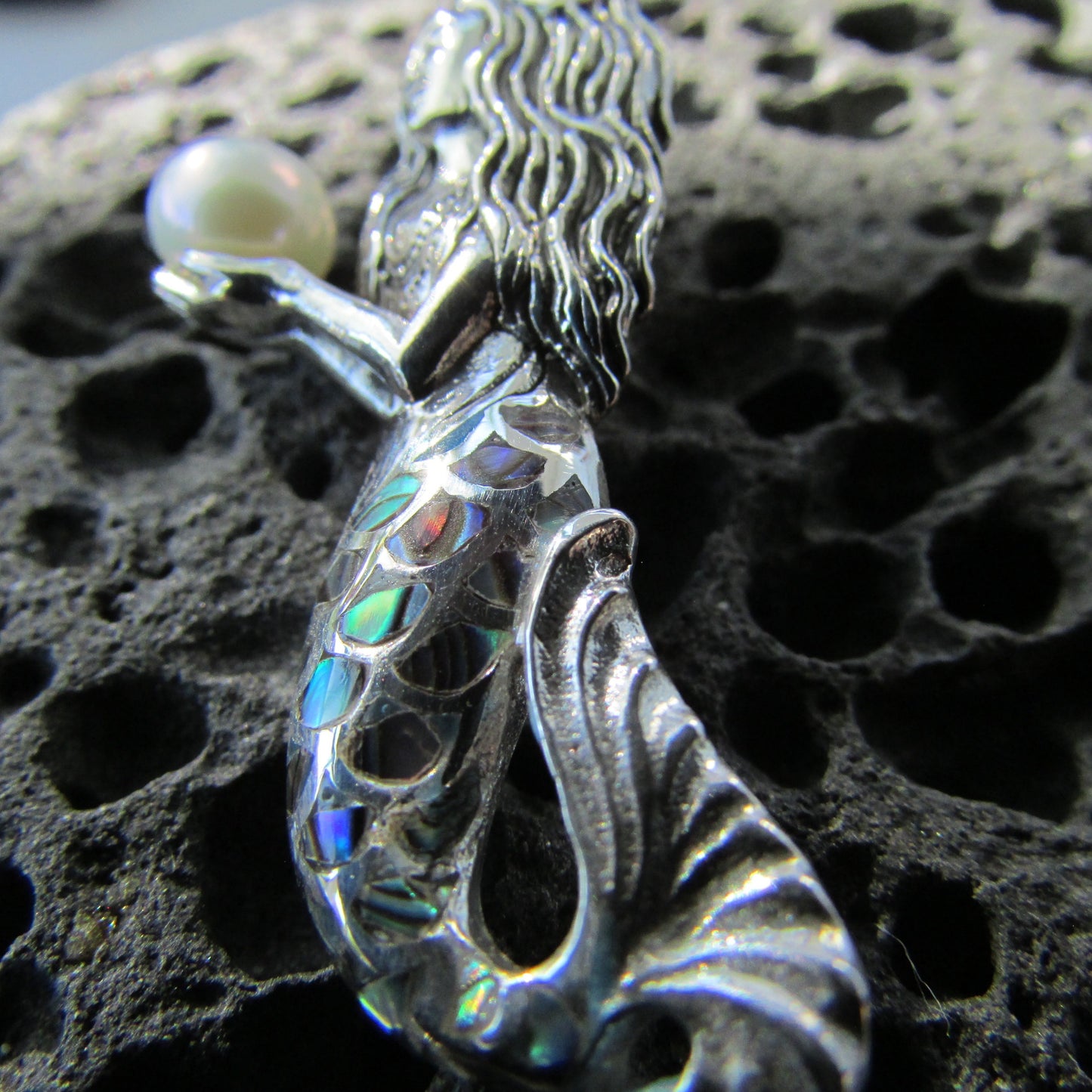 Mermaid Necklace Pendant | Pearl | Sterling Silver | Paua Shell | Abalone Shell | Ocean | Beach | Gift | Jewelry | Handmade | Unique