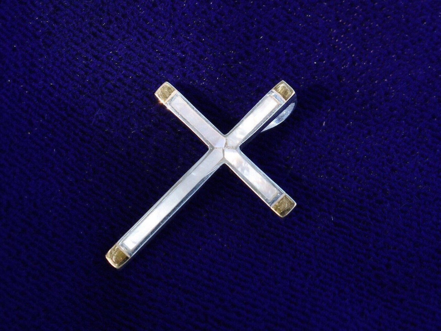 Cross 18k Gold Vermeil Pendant Necklace. Mother of Pearl, Abalone Shell.