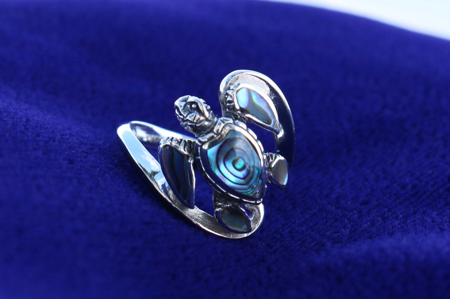 Turtle Ring Hawaiian Honu. Abalone Paua Shell. Sterling Silver.