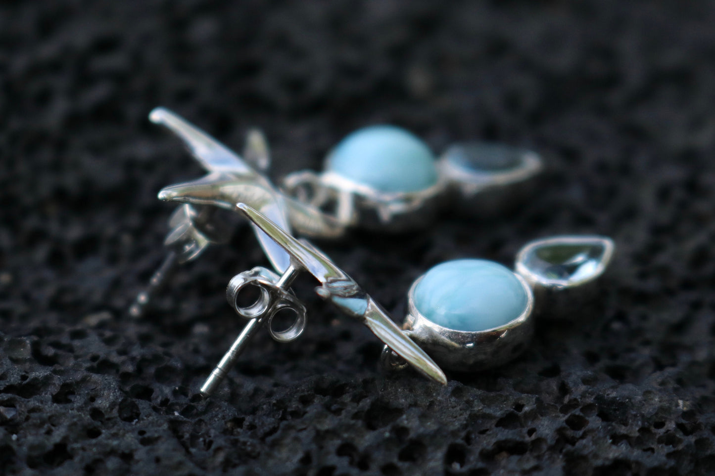 Starfish Larimar Blue Topaz Stud Earrings. Sterling Silver.