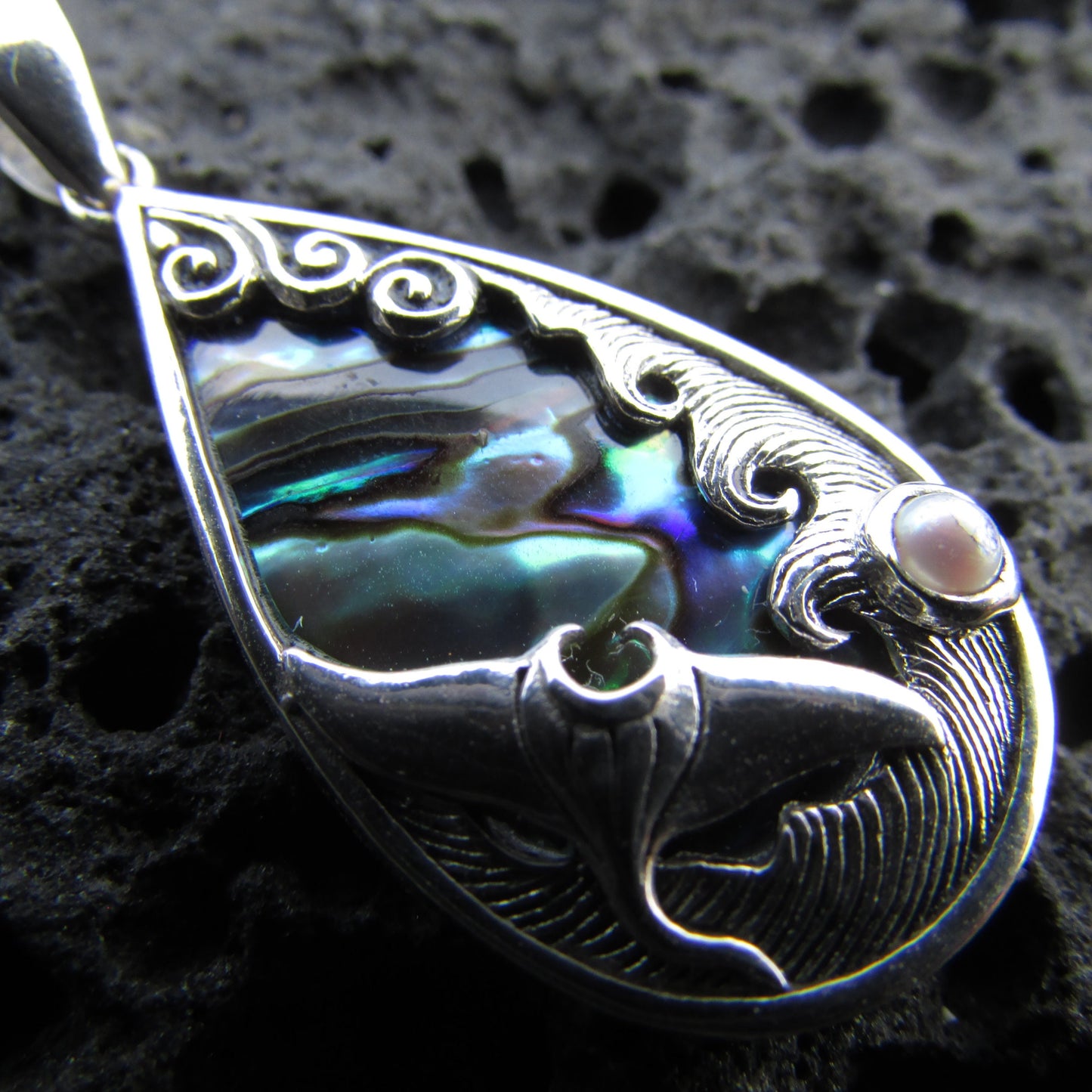 Manta Ray Wave Necklace Pendant Small | Pearl | Paua Abalone Shell | Sterling Silver | Ocean | Beach | Gift | Jewelry | Handmade | Unique