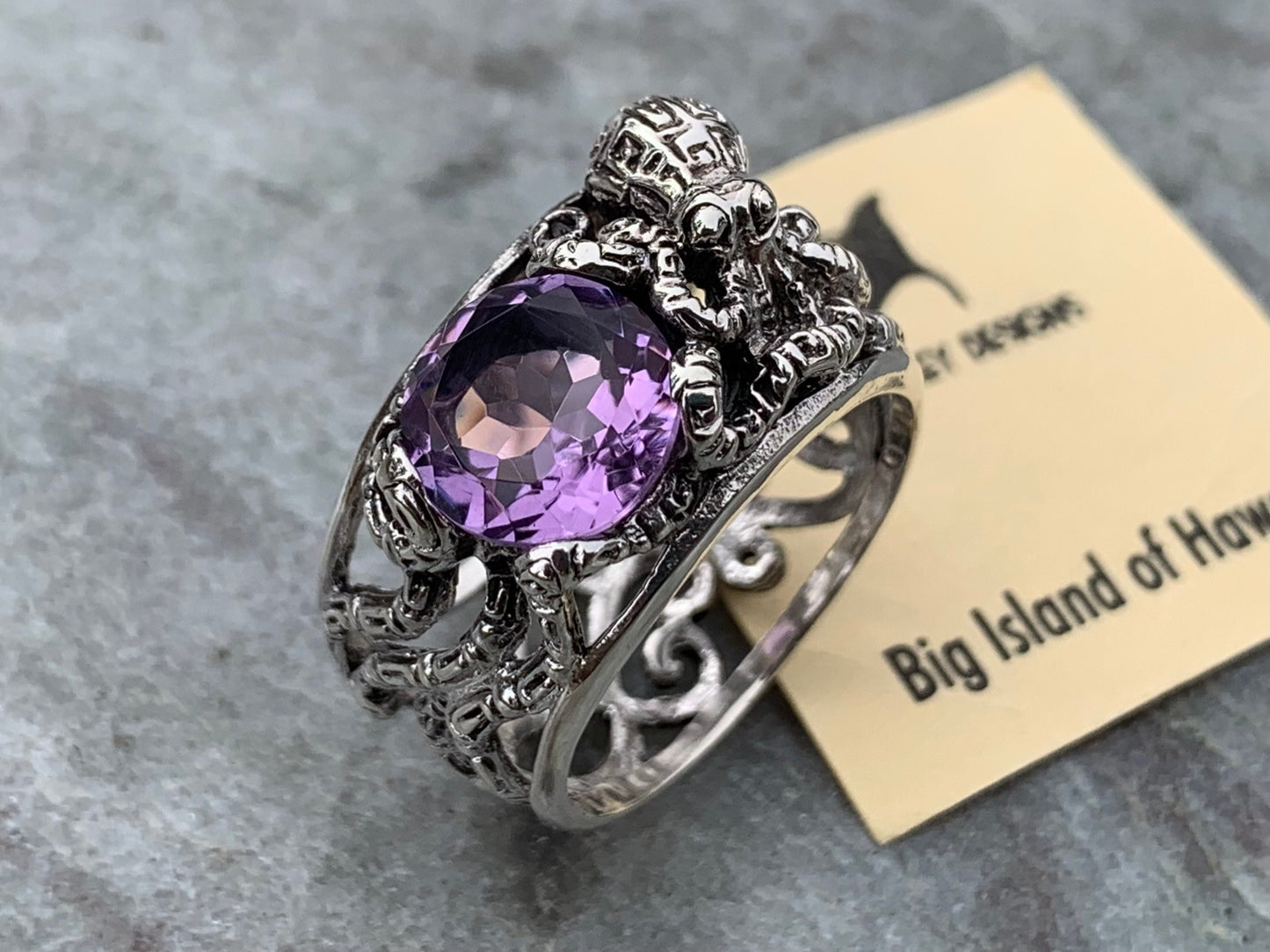 Octopus Ring. Amethyst, Sterling Silver.