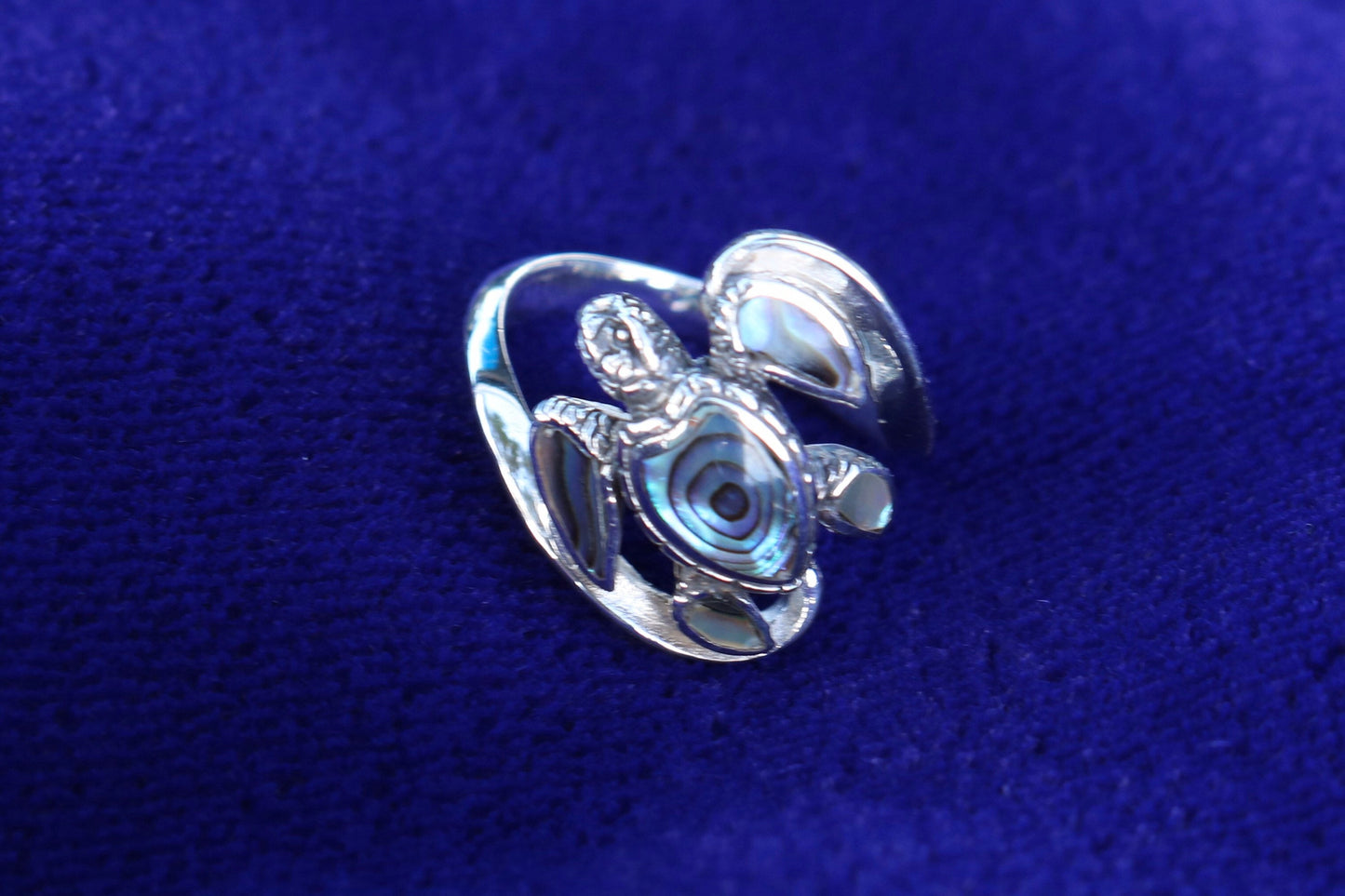 Turtle Ring Hawaiian Honu. Abalone Paua Shell. Sterling Silver.