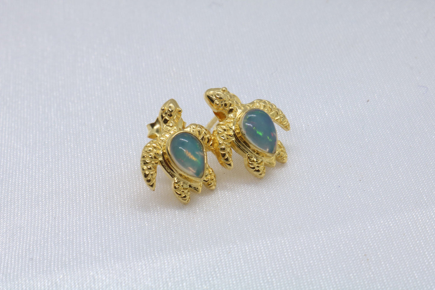Opal Turtles Hawaiian Honu 18K Gold Vermeil Mother of Pearl Stud Earrings