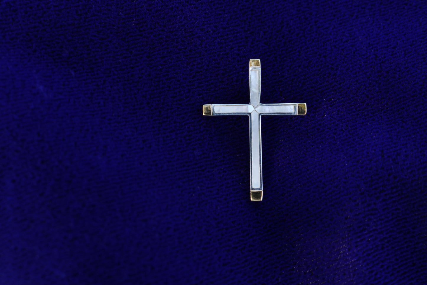 Cross 18k Gold Vermeil Pendant Necklace. Mother of Pearl, Abalone Shell.