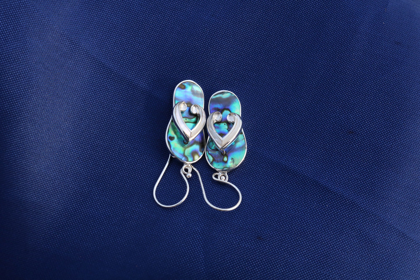 Beach Slippers Flip Flops Charm Earrings. Sterling Silver, Mother of Pearl, Abalone Shell.