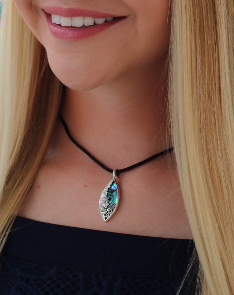 Sea Turtle Wave Necklace Pendant Small | Abalone Paua Shell | Sterling Silver | Pearl | Ocean | Beach | Gift | Jewelry | Handmade | Unique