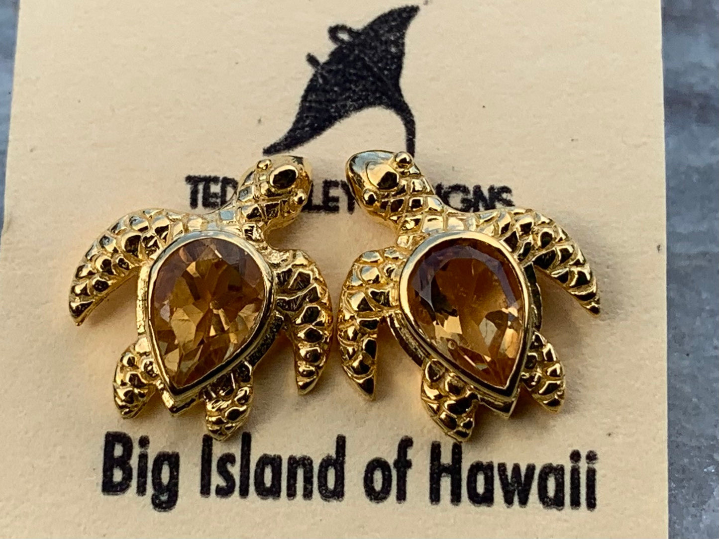 Turtle charm citrine gold vermeil stud earrings