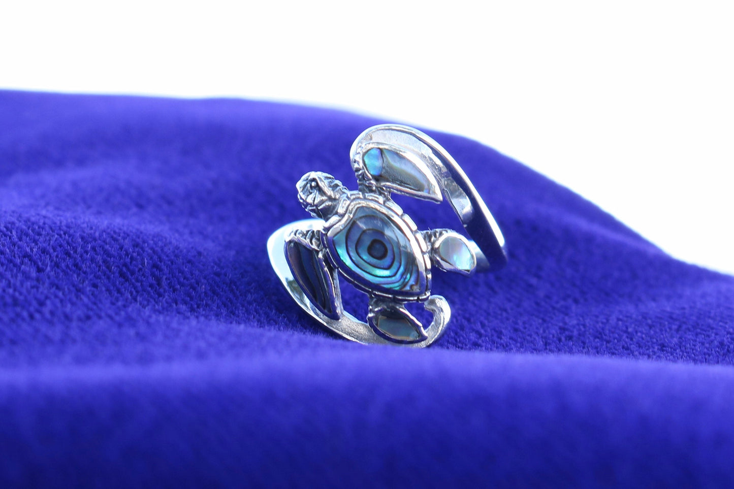 Turtle Ring Hawaiian Honu. Abalone Paua Shell. Sterling Silver.
