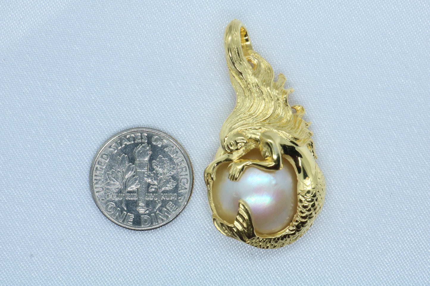 Mermaid 18k Gold Vermeil Mabe White Pearl Necklace Pendant