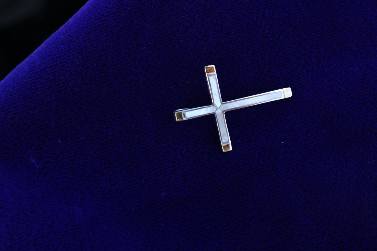 Cross 18k Gold Vermeil Pendant Necklace. Mother of Pearl, Abalone Shell.