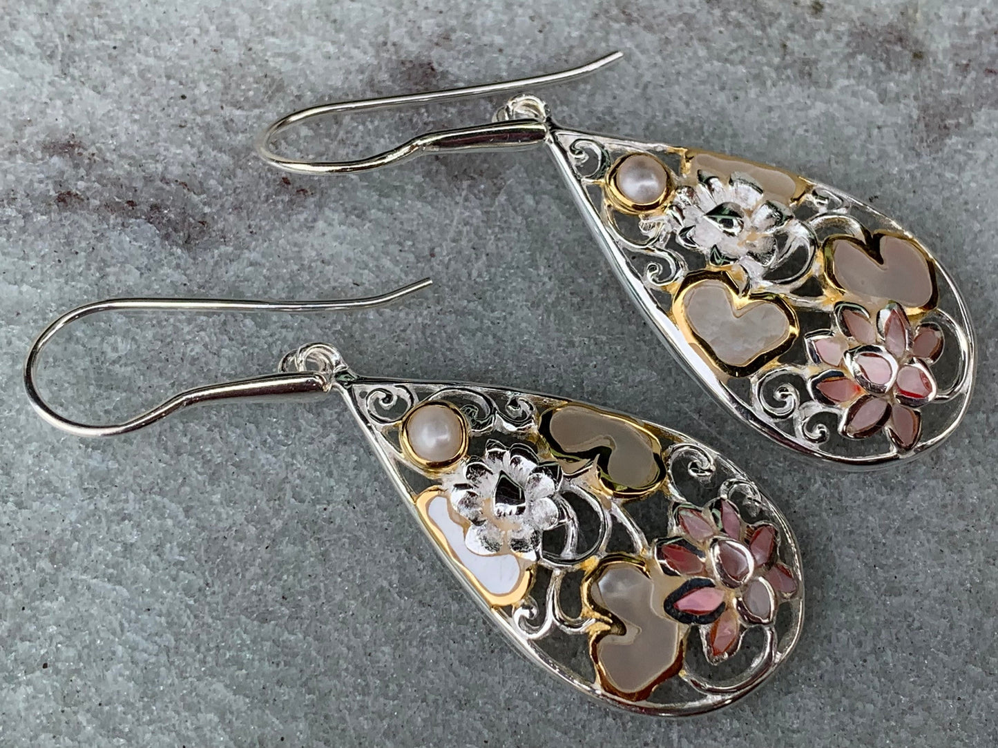 Pink Lotus Flower Teardrop Shell Earrings