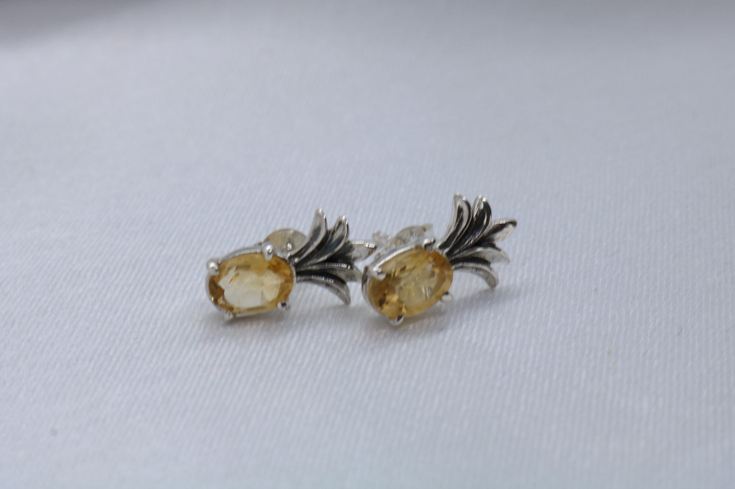 Pineapple citrine stud earrings. Sterling silver.