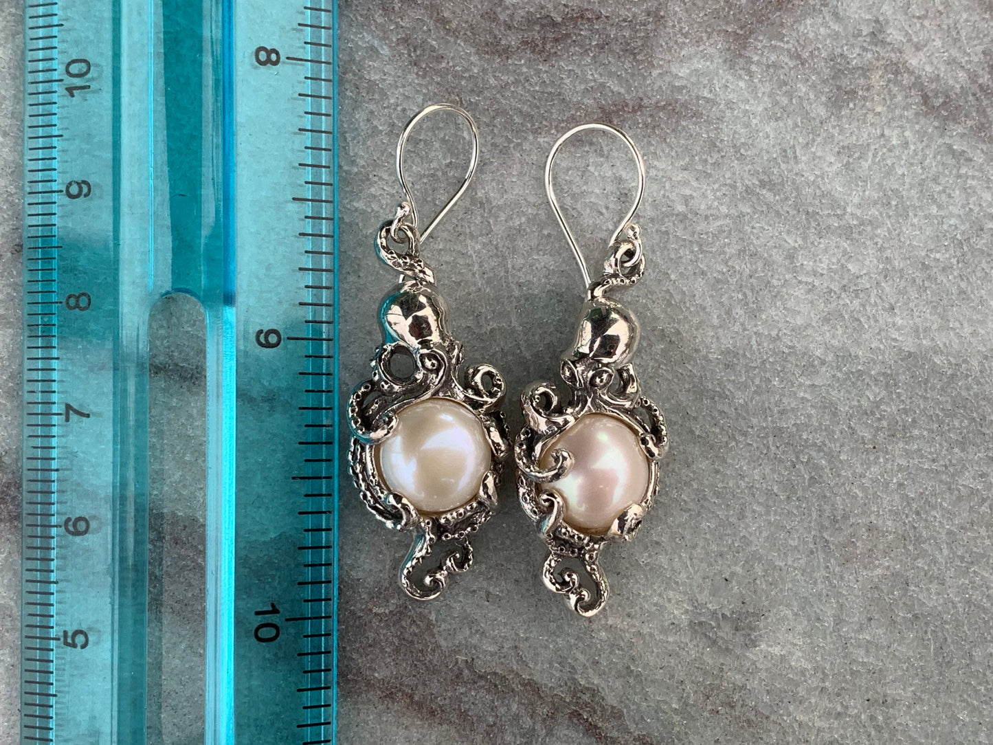 Mabe Pearl Octopus earrings. Sterling Silver.