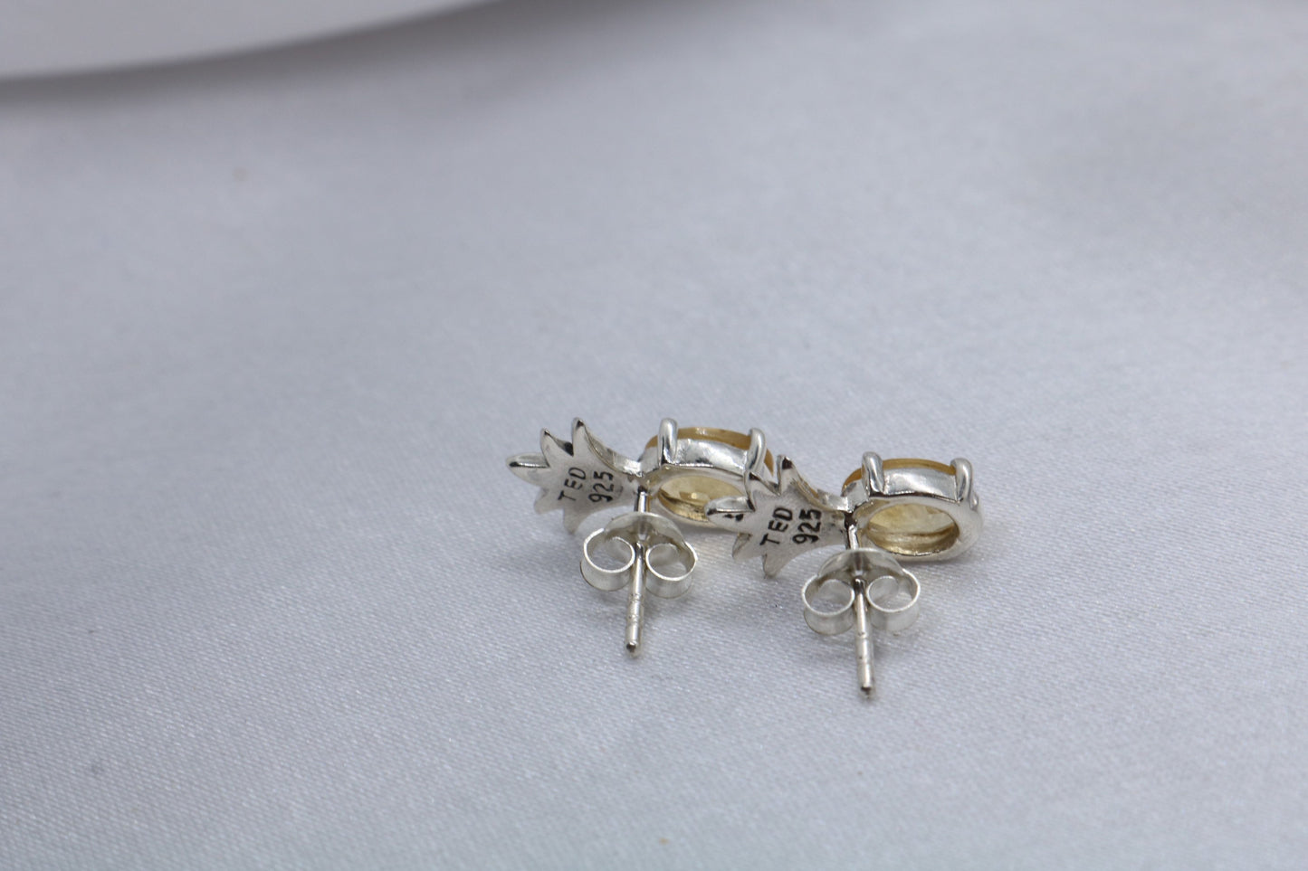 Pineapple citrine stud earrings. Sterling silver.