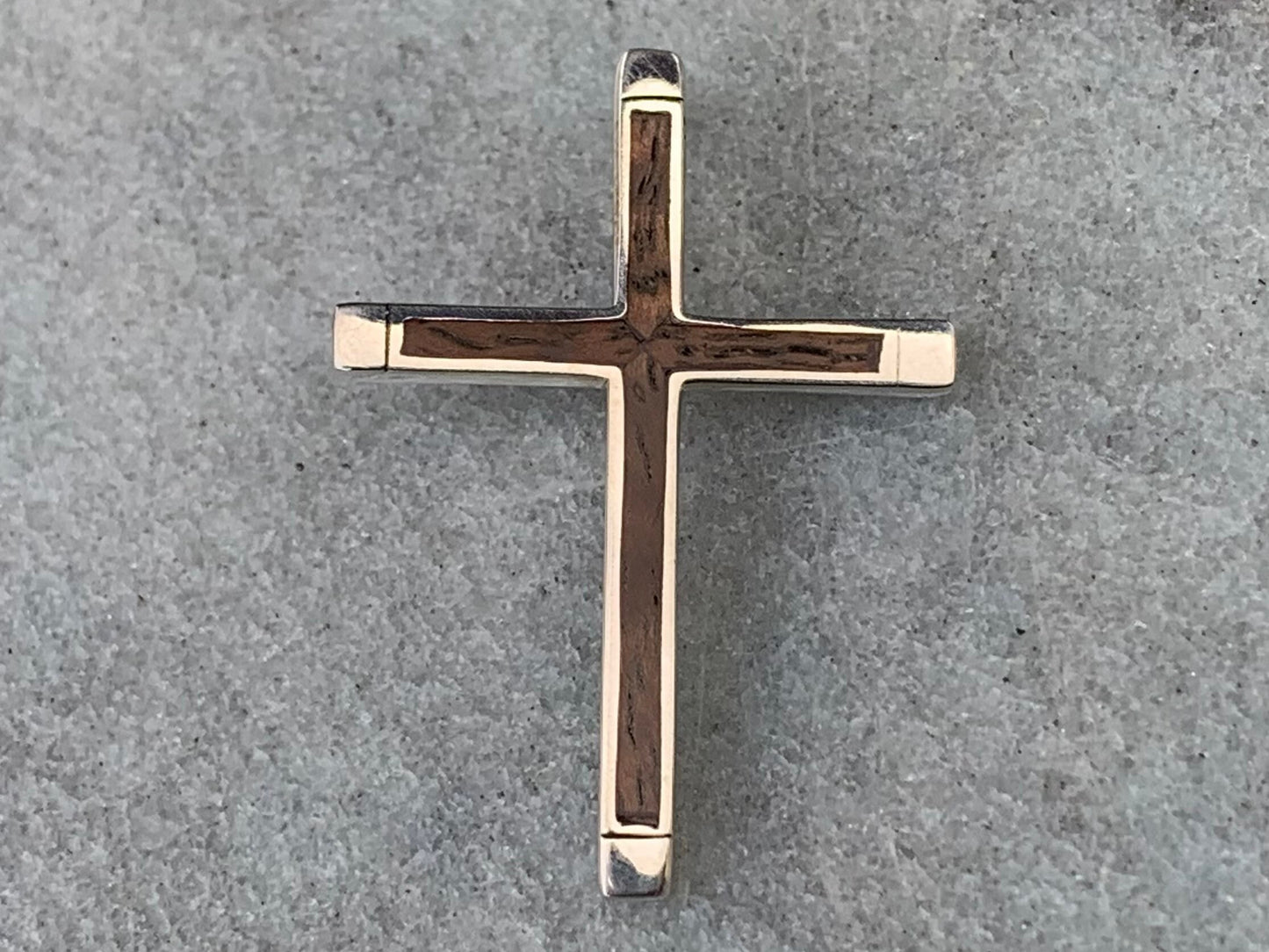 Cross Necklace Pendant. Sterling Silver, Hawaiian Koa Wood.