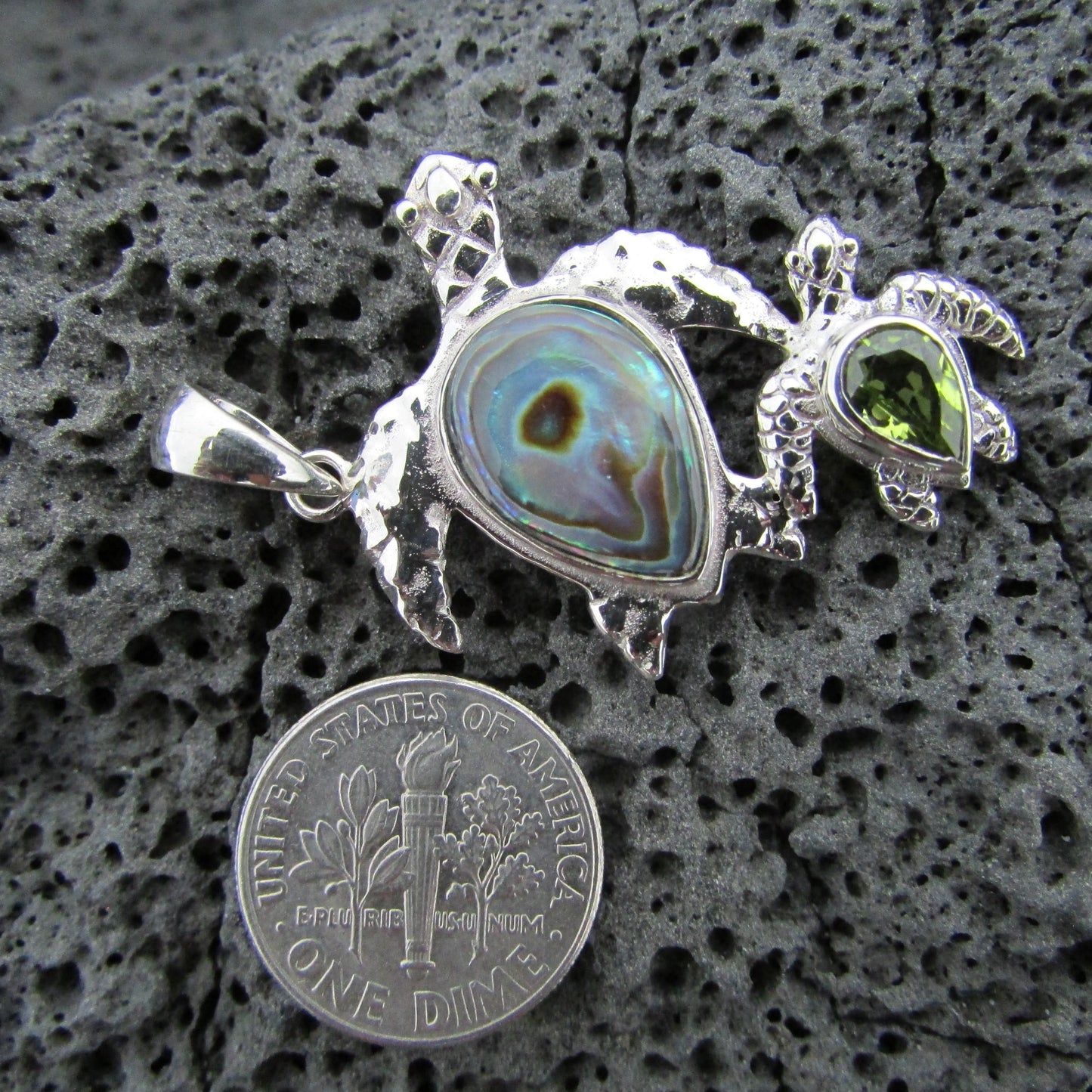 Turtle Necklace Pendant | Peridot | Paua Abalone Shell | Sterling Silver | Ocean | Beach | Gift | Jewelry | Handmade | Unique